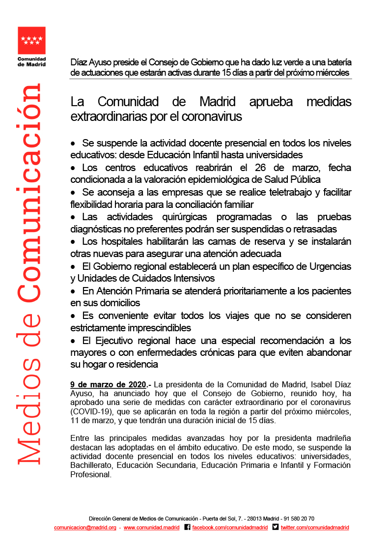 Comunicado cierre colegios 1