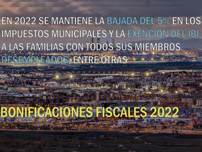 En 2022 los impuestos municipales continuarán con una bajada del 5% a través de su domiciliación, la exención del IBI a las familias con todos sus miembros desempleados, que los torrejoneros que lo deseen paguen éste en dos plazos