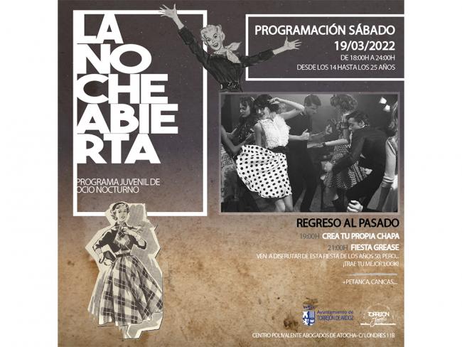 Este sábado 19 de marzo continúa el programa de ocio alternativo y saludable para jóvenes, “La noche abierta”, con la actividad especial “Regreso al pasado”