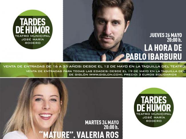 A la venta las entradas para los monólogos de la Semana de la Juventud de Valeria Ros, el martes 24 de mayo, y Pablo Ibarburu, el jueves 26, cuya recaudación tendrá un fin solidario