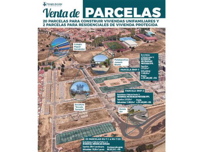 El Ayuntamiento de Torrejón de Ardoz pone a la venta 20 parcelas para construir viviendas unifamiliares y 2 parcelas para residenciales de vivienda protegida en el nuevo barrio de Aldovea