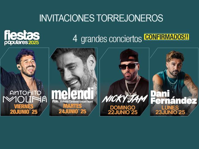 Melendi, Nicky Jam, Dani Fernández y Antoñito Molina actuarán en las Fiestas Populares dentro del Torrejón Summer Fest 2025